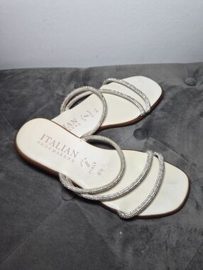Italian Shoemakers White and Silver Crystal Strap Slide Sandals